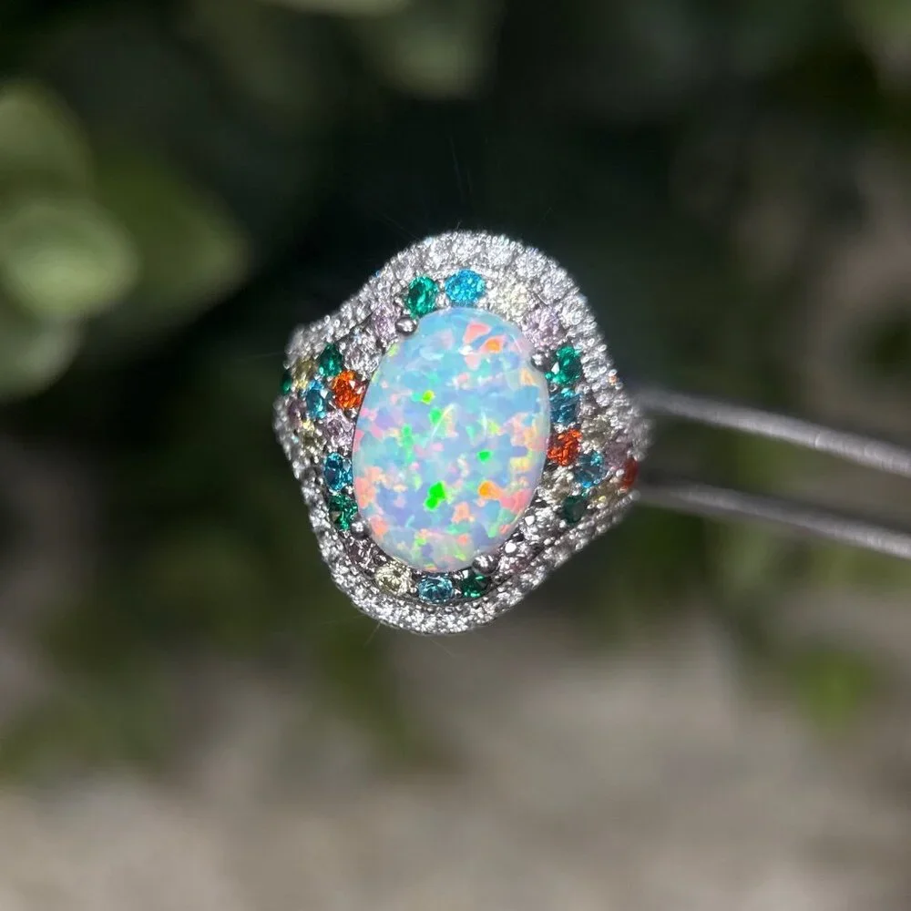 Stunning 925 Silver Opal/Multicolor Stones‎ Ring